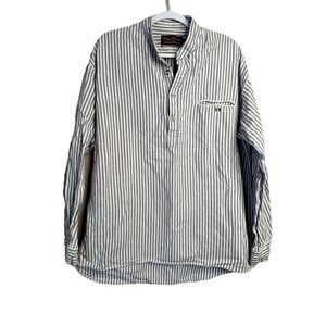 Lee Valley Ireland Men's Flannel Grandfather Shirt - Navy Stripe Size XL I18